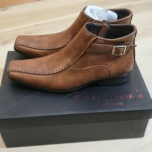 Sebastians Fine Shoes Men's Faux Leather Ankle Bootie w/Side Zip Brown Camel 6.5